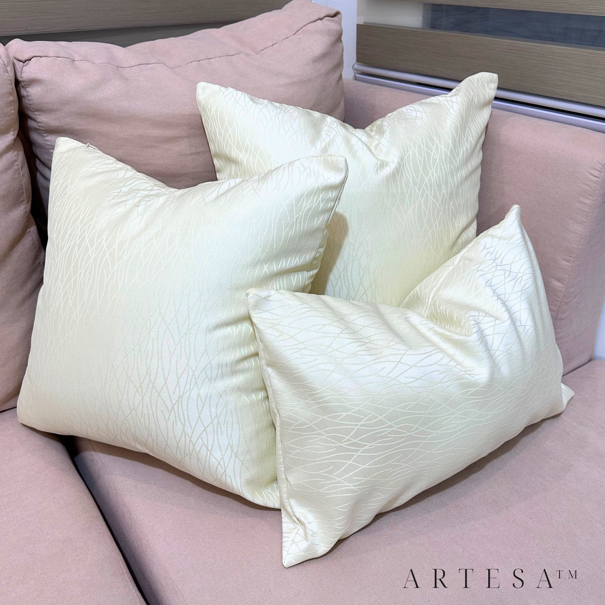 Artesa Amihan Premium Cotton Brocade Throw Pillow Set of 3 - Elegant Home Decor Ensemble